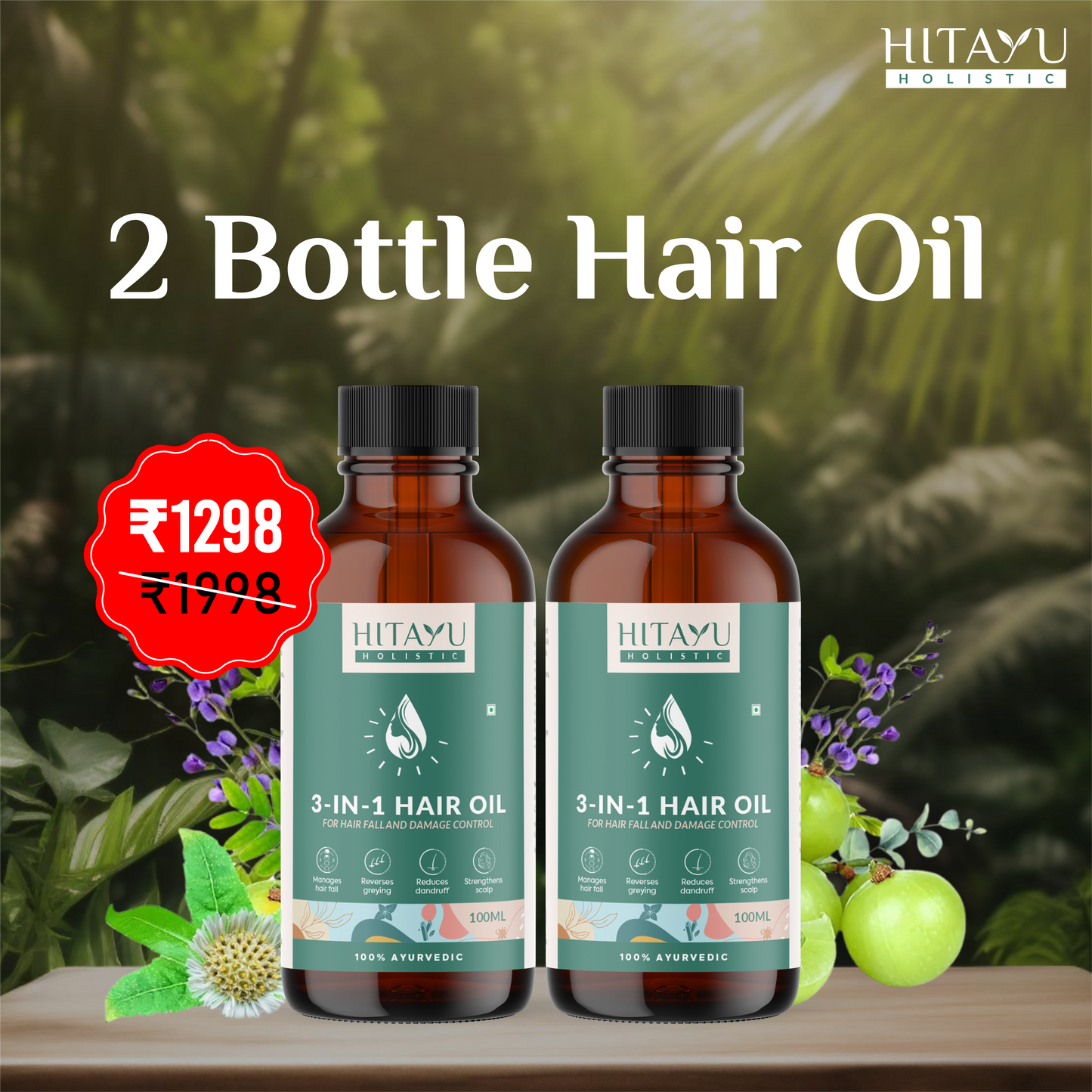 3‑in‑1 Ayurvedic Hair Oil | Chemical-Free | With 30+ Ayurvedic Herbs