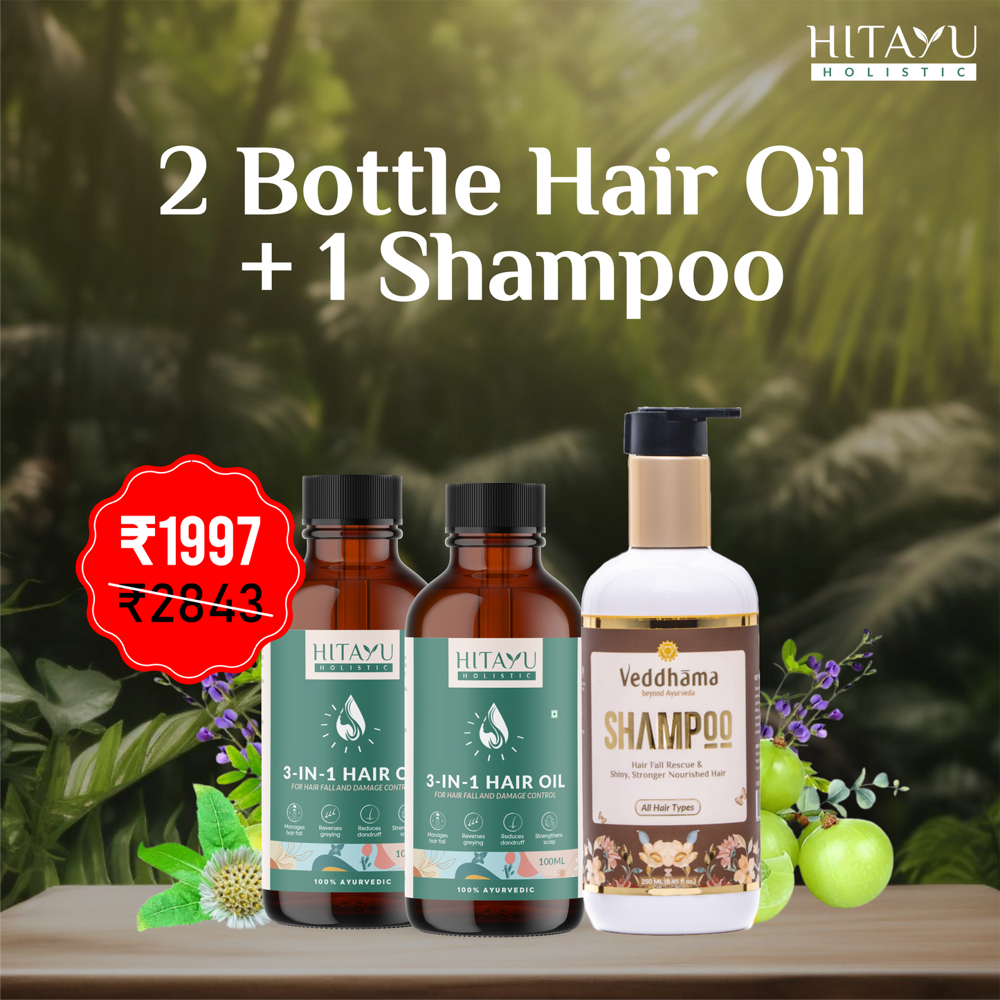 3‑in‑1 Ayurvedic Hair Oil | Chemical-Free | With 30+ Ayurvedic Herbs
