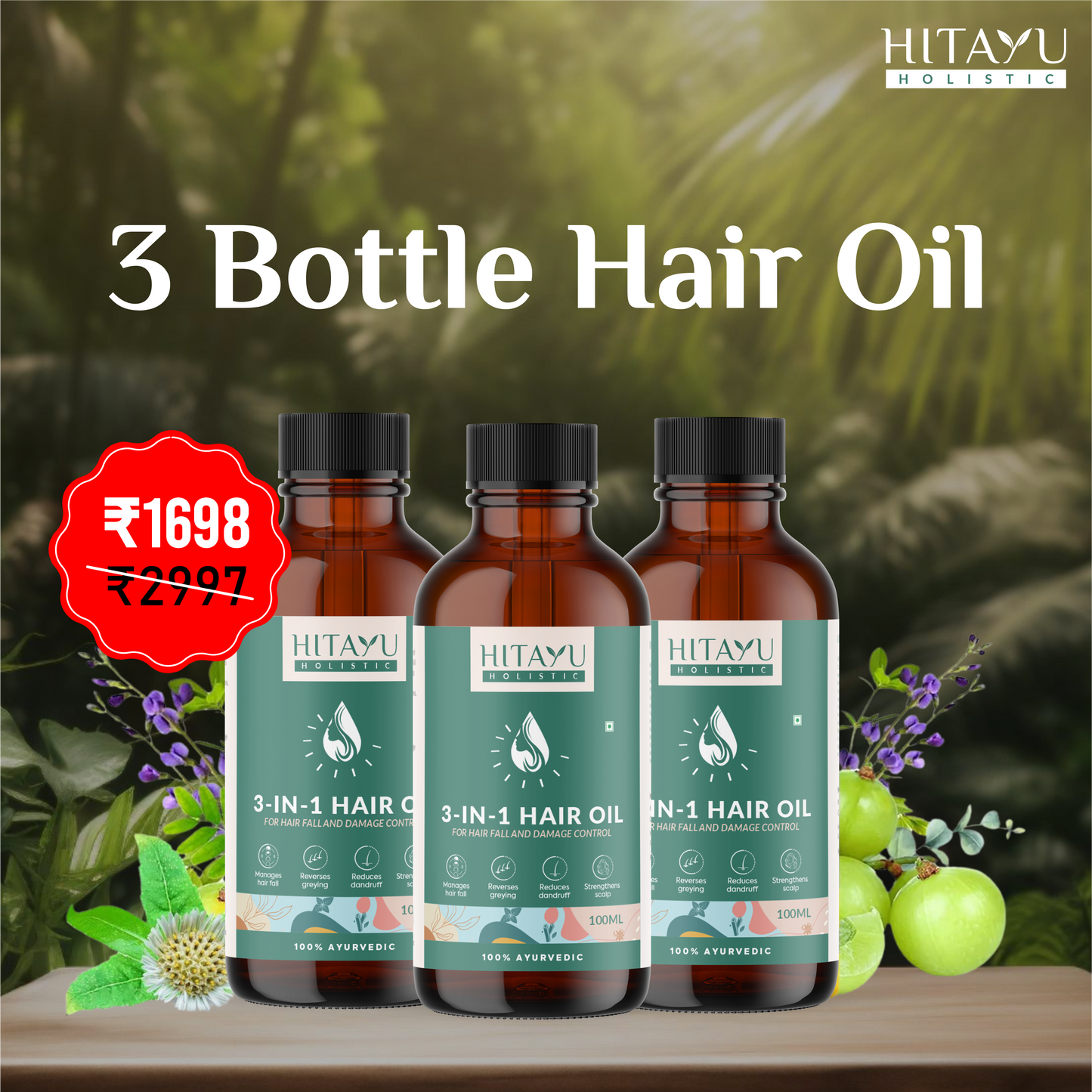 3‑in‑1 Ayurvedic Hair Oil | Chemical-Free | With 30+ Ayurvedic Herbs