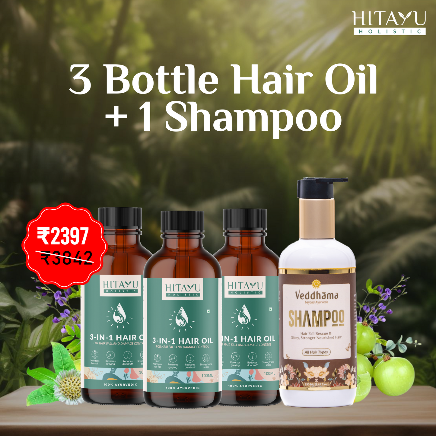 3‑in‑1 Ayurvedic Hair Oil | Chemical-Free | With 30+ Ayurvedic Herbs
